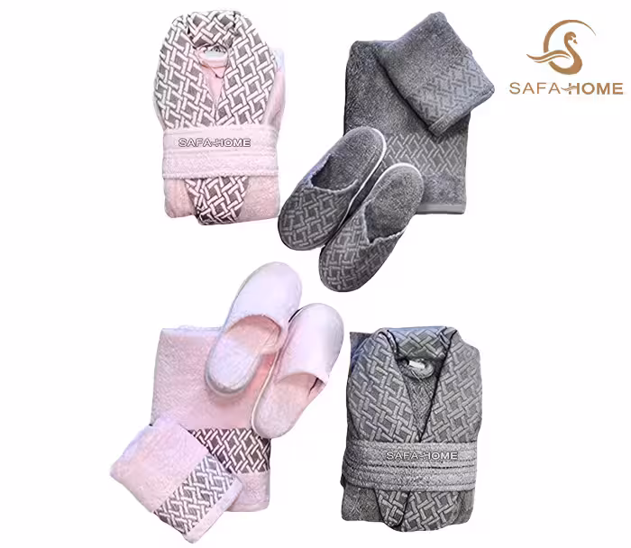 ست حوله عروس و داماد مدل جواهیر طوسی صورتی