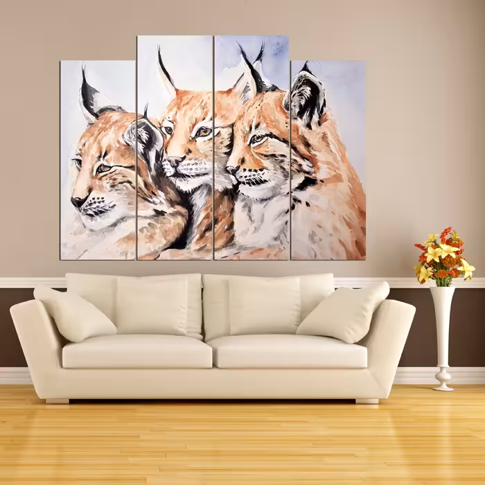 تابلو شاسی 4 تکه طرح نقاشی پلنگ کد 158 سایز 90x120 سانتیمتر