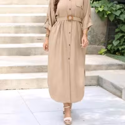 پیراهن روزمره زنانه شانتون مدل کفتان سایز بزرگ کانلا کلوش