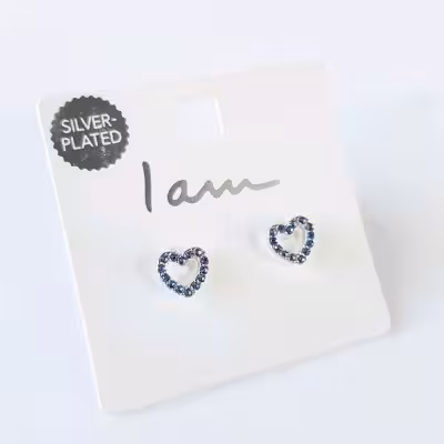 گوشواره گلگوش قلبی آبکاری نقره ، کریستال سواروسکی آبی