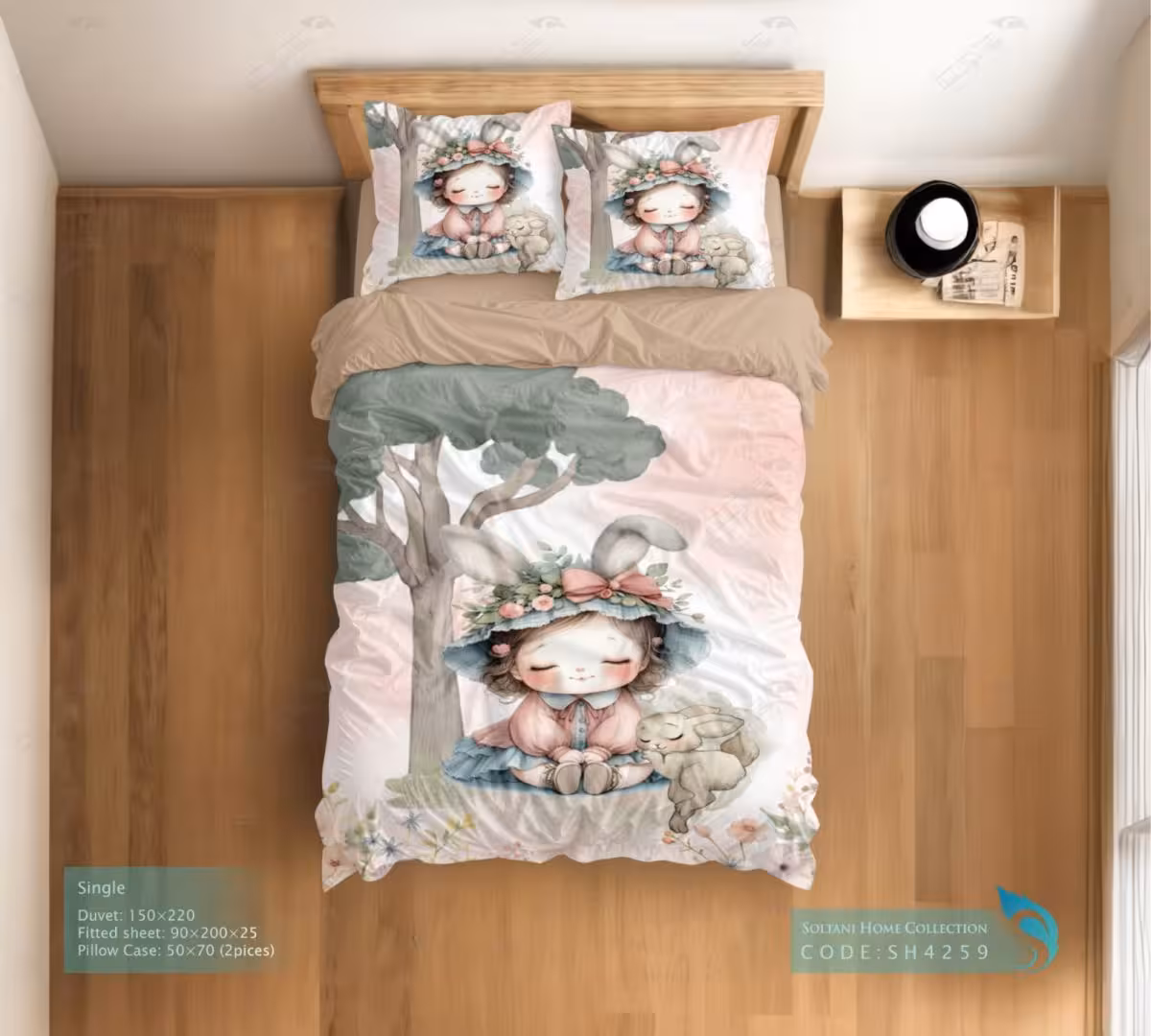 روتختی و ست کامل طرح دختر خرگوشی سایز یکنفره کد SH4259