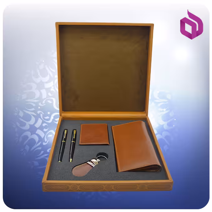 ست كيف و جاكارتی و جاسوييچی چرم طبيعی و خودكار و روان نويس