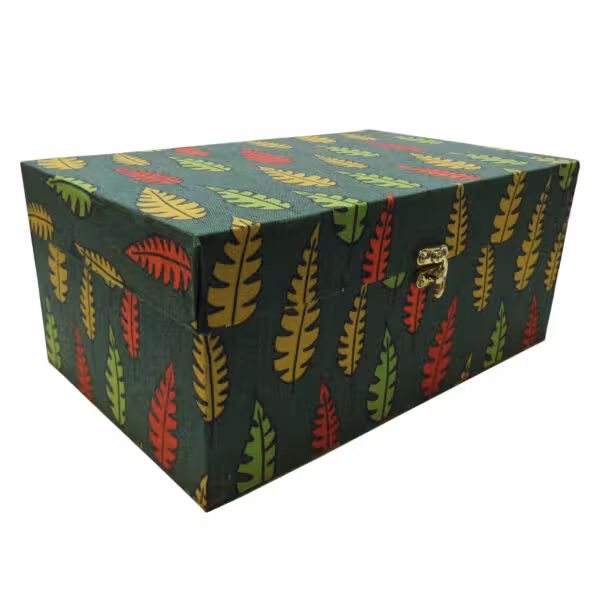 پاییز جعبه درب دار 20*30 زمینه سبز طرح برگ های رنگی