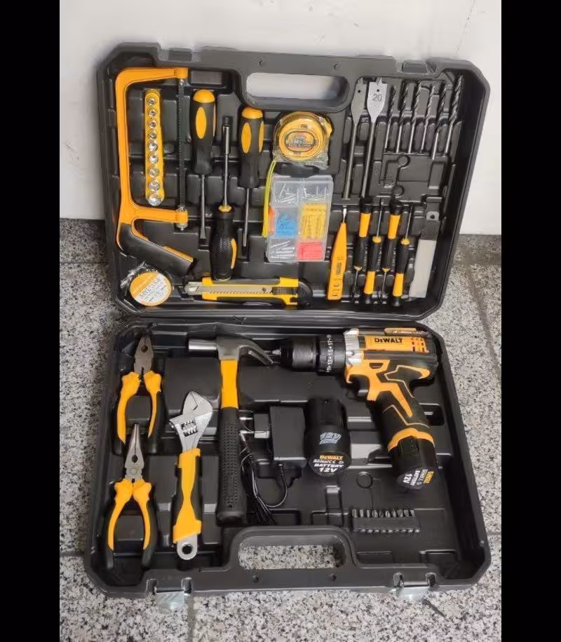 کیت دریل شارژی پیچ گوشتی شارژِی 12 ولت  چکشی سه نظام فلزی طرح دیوالت 100 پارچه مدل 12d