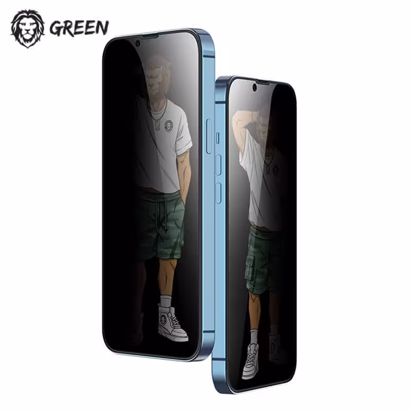 گلس پرایوسی با لبه های سیلیکونی iPhone 13 گرین Green Lion 3D Silicone Privacy Glass