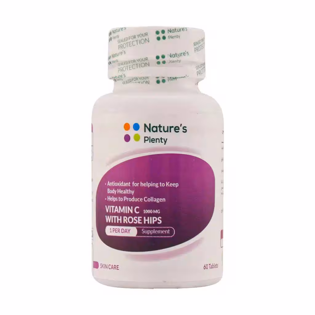 قرص ویتامین سی 1000 میلی گرم و رز هیپس نیچرز پلنتی 60عدد | Natures Plenty Vitamin C 1000 Mg With Rose Hips
