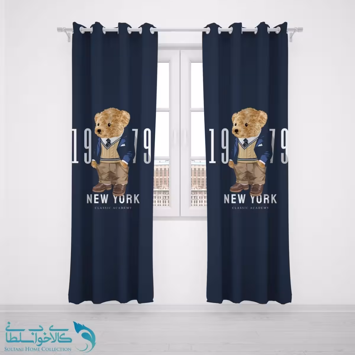 پرده پانچی اتاق کودک طرح تدی با ادب کد A2684