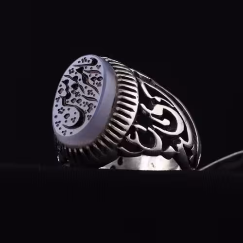 انگشتر مردانه عقیق کبود یمنی نقش یاامیرالمومنین اصل ( انگشتر نقره مردانه )