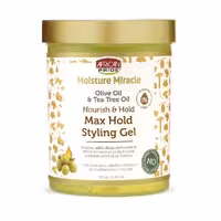 ژل استایل مغذی موی فر افریکن پراید مدل روغن زیتون و درخت چای حجم 510 گرم African Pride MOISTURE MIRACLE OLIVE OIL & TEA TREE OIL MAX HOLD STYLING GEL