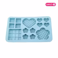 قالب سیلیکون ممتاز شکلات قلب مربع گل هاشور 15 خانه