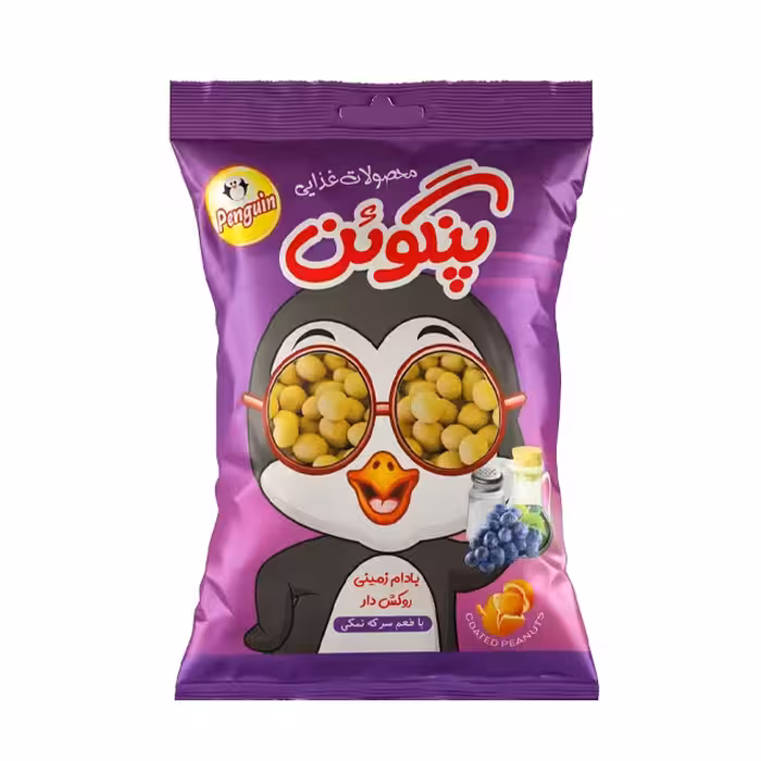 بادام زمینی روکش دار دراژه هلندی پنگوئن با طعم سرکه نمکی 80 گرمی