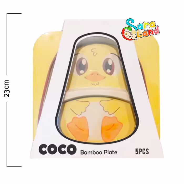 ظرف غذاخوری بامبو کودک 5 تکه مربعی طرح جوجه