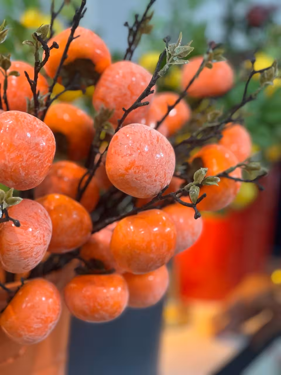 شاخه خرمالو مصنوعی درجه 1 وارداتی 3میوه (ویژه یلدا)