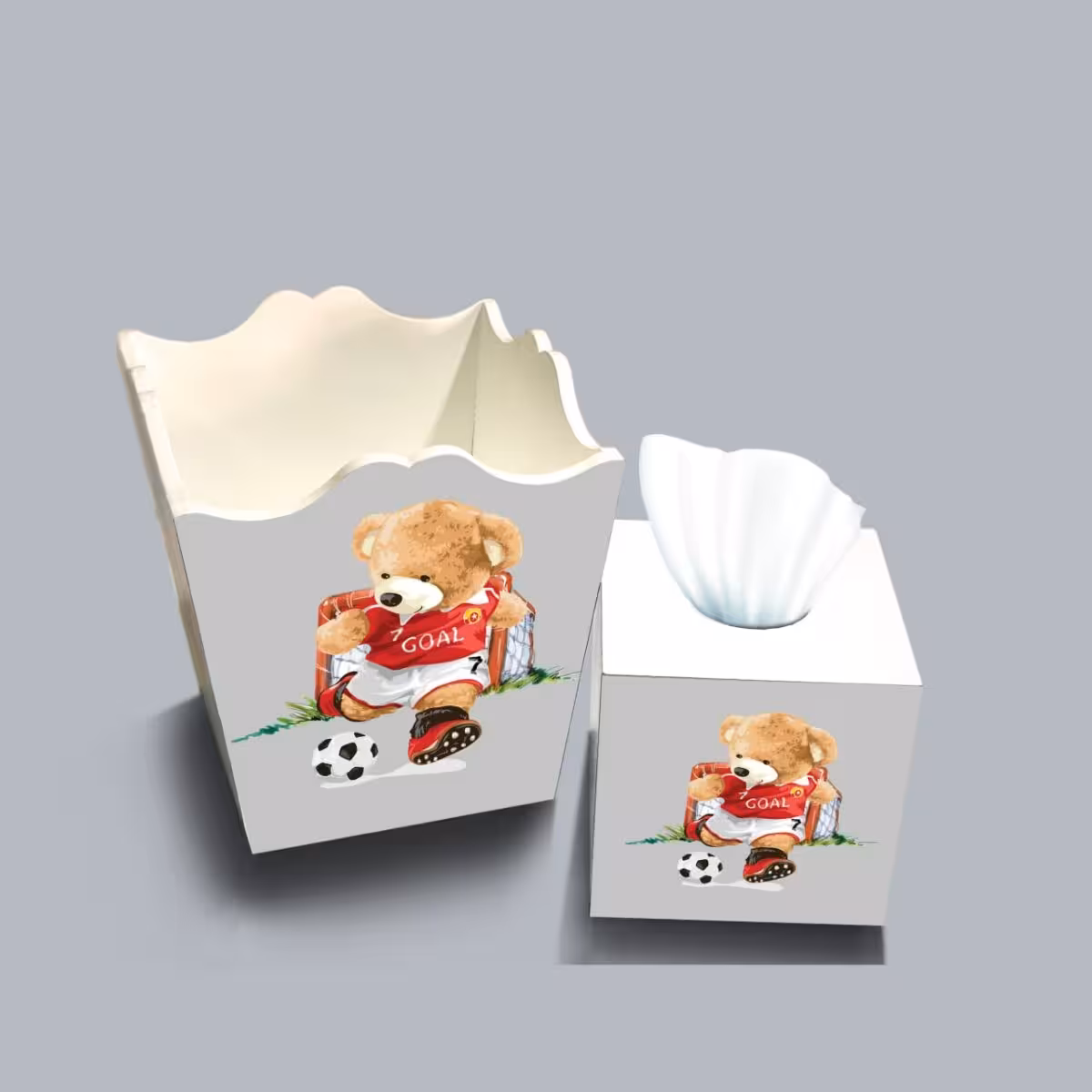 ست سطل و جا دستمال چوبی کودک طرح تدی فوتبالیست کد A2755