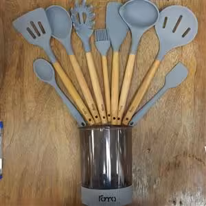 ست کفگیر ملاقه سیلیکونی دسته بامبو روما Roma طوسی