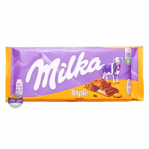 تابلت شکلات میلکا با مغز بادام و کارامل و خامه کاکائو