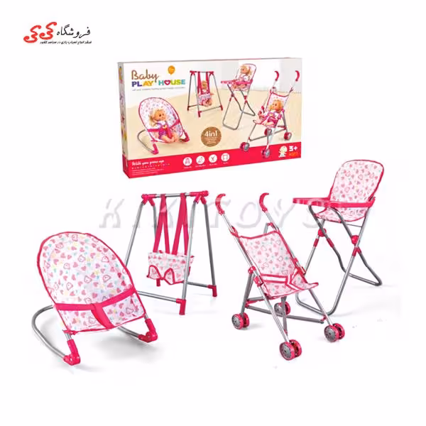 اسباب بازی کلاسکه و کریر عروسک ست 4 عددی BABY PLAY HOUSE 8847