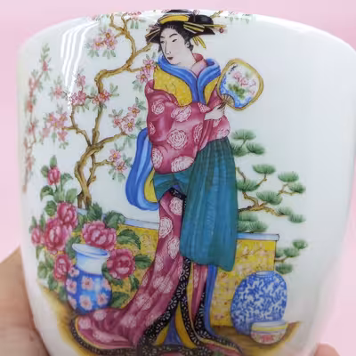 ست گلدان و زیرگلدانی سرامیکی طرح شکوفه گیلاس کد 2