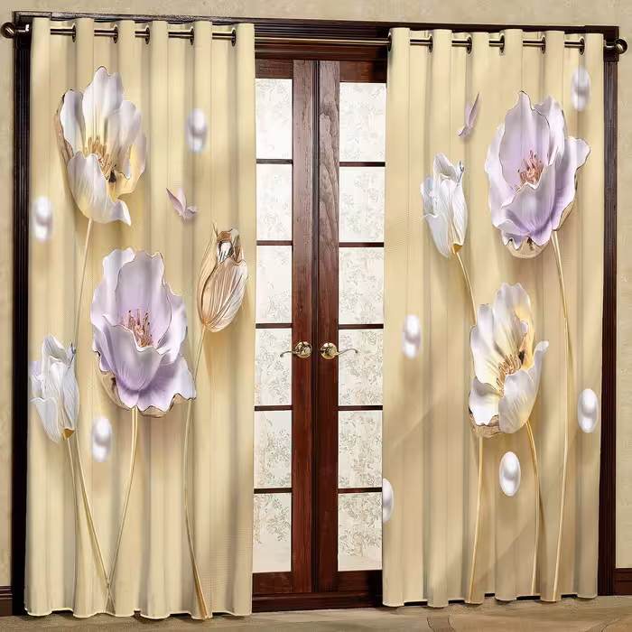 پرده مدل گل طلا کوب مخمل پانچی کد 1323 سایز 200x140 سانتی متر