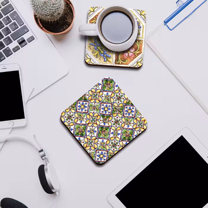 زیر لیوانی لوکسینو مدل کاشی های آنتیک مجموعه 6 عددی