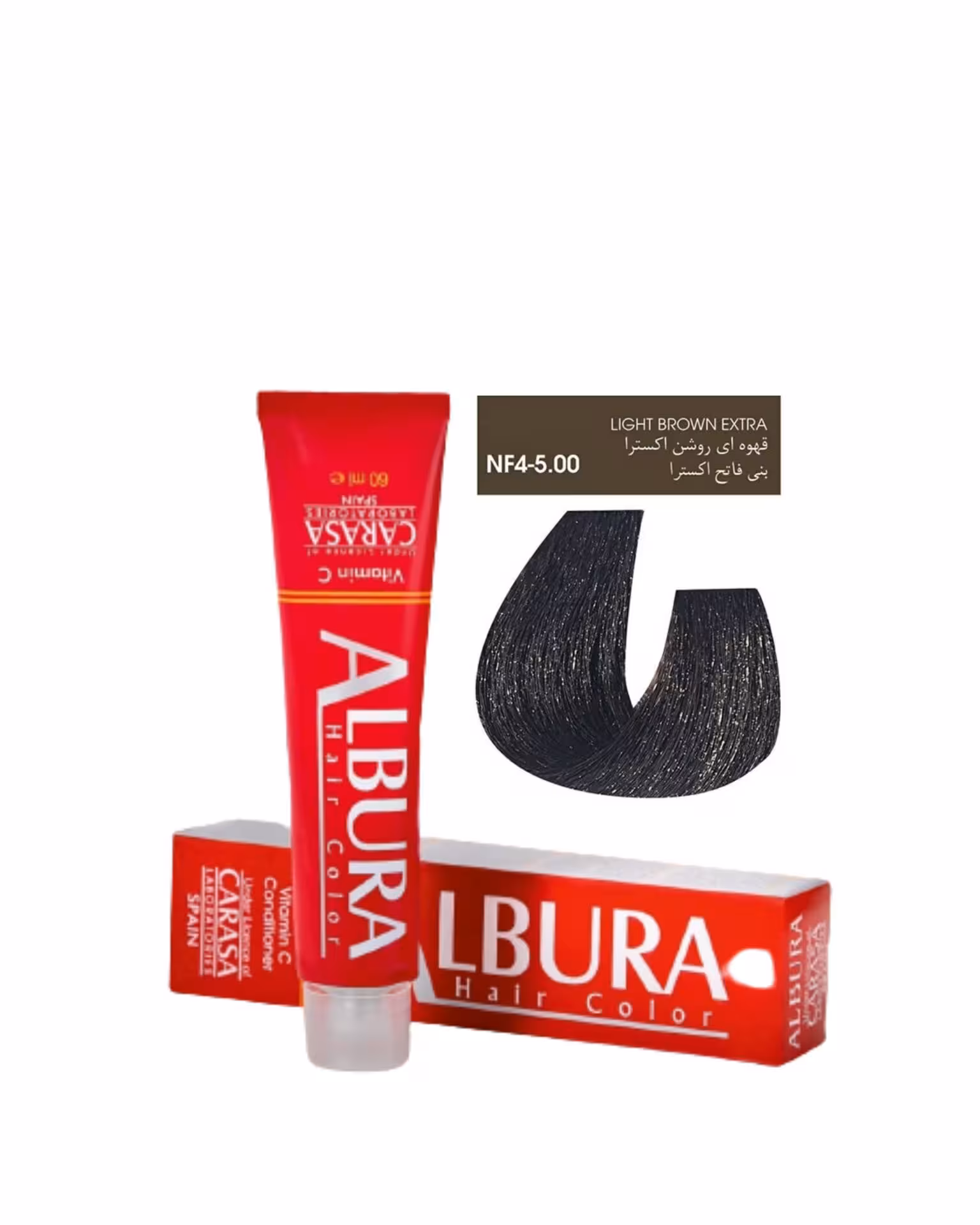 رنگ مو آلبورا شماره MF4-500 قهوه ای روشن اکسترا سری اکسترا ALBURA PROFESSIONAL HAIR DYE  NATURAL EXTRA SERIES NUMBER MF4-5.00 100 mi
