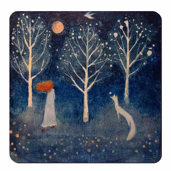 زیر لیوانی طرح دختر و روباه و ماه کد nzl214