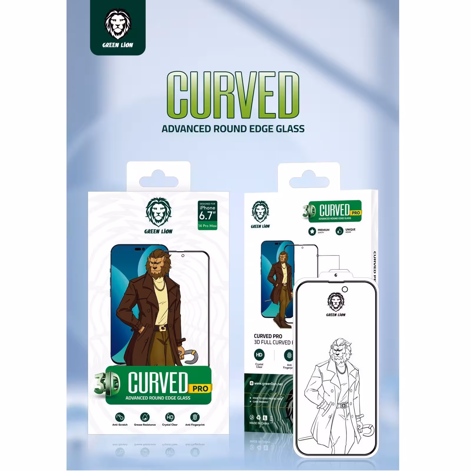 گلس شفاف کرود پرو سری 14 گرین Green 3D Curved Pro Glass 14/14plus/14Pro/14ProMax