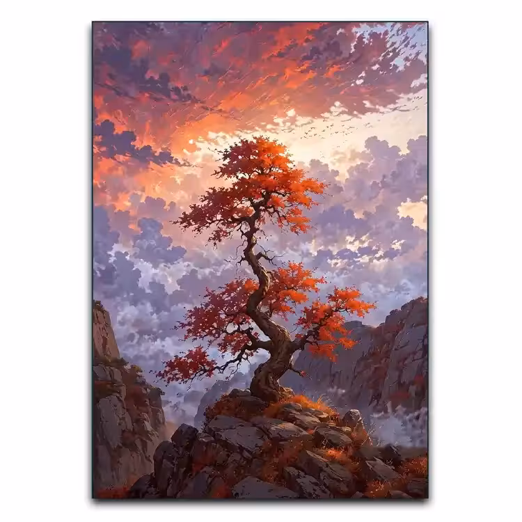 تابلو کوهستان و درخت