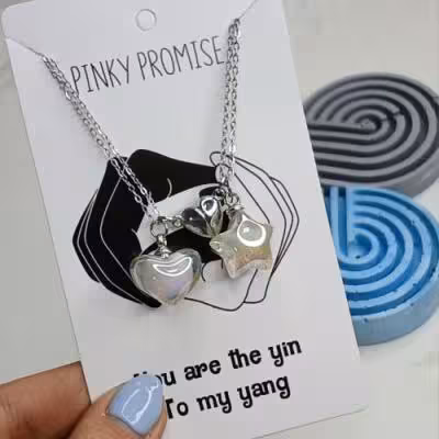 گردنبند قلب و ستاره جفتی زنجیر استیل