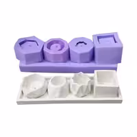 قالب سیلیکونی ست 4 تکه گلدان مینیاتوری با سینی مستطیل