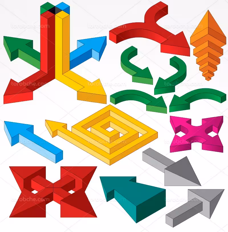 وکتور پیکان سه بعدی رنگی | گرافیک با طعم تربچه