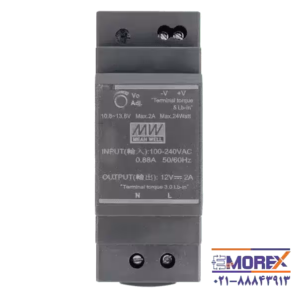 منبع تغذیه 12 ولت 2 آمپر مینول | MEAN WELL مدل HDR-30-12