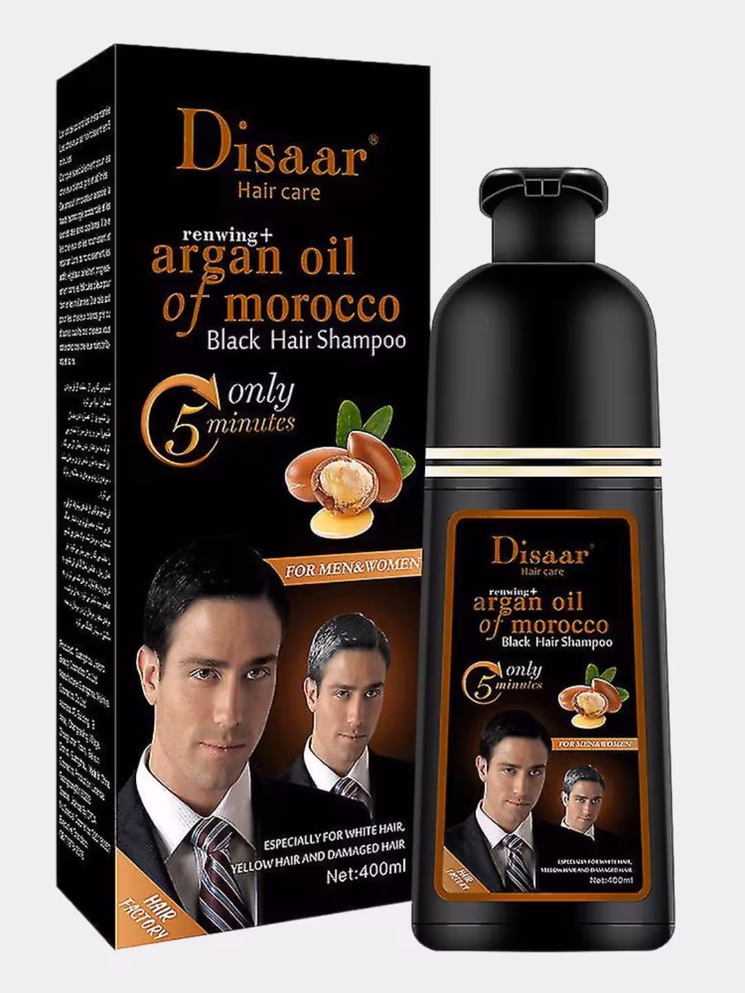 شامپو رنگ موی قهوه ای و مشکی فوری مردانه و زنانه disaar 400 میلی لیتری