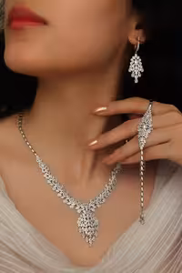 سرویس نقره پایه جواهر زنانه کد 60624