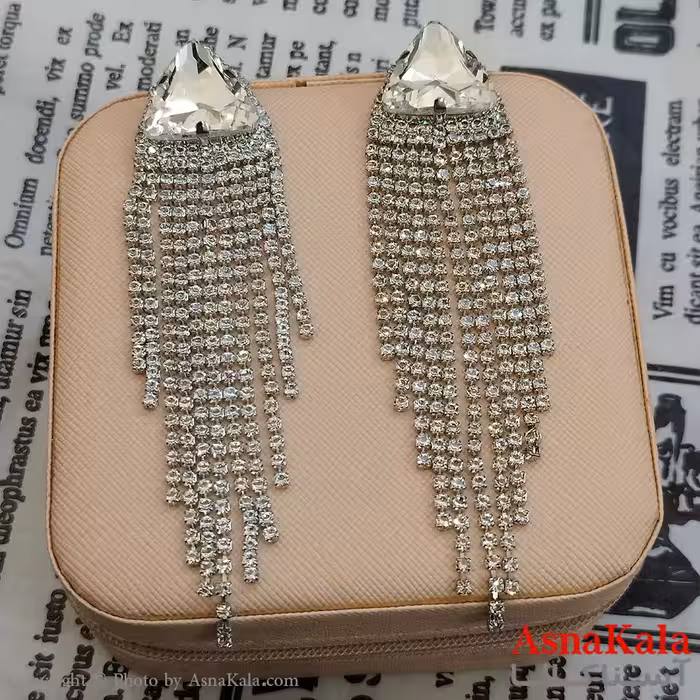 گوشواره جواهری مدل آویز نگیندار رنگ نقره ای کد GSH152125W