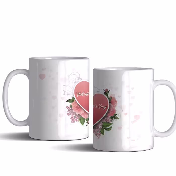 لیوان (ماگ) با متن VALENTINE DAY و طرح گل و قلب