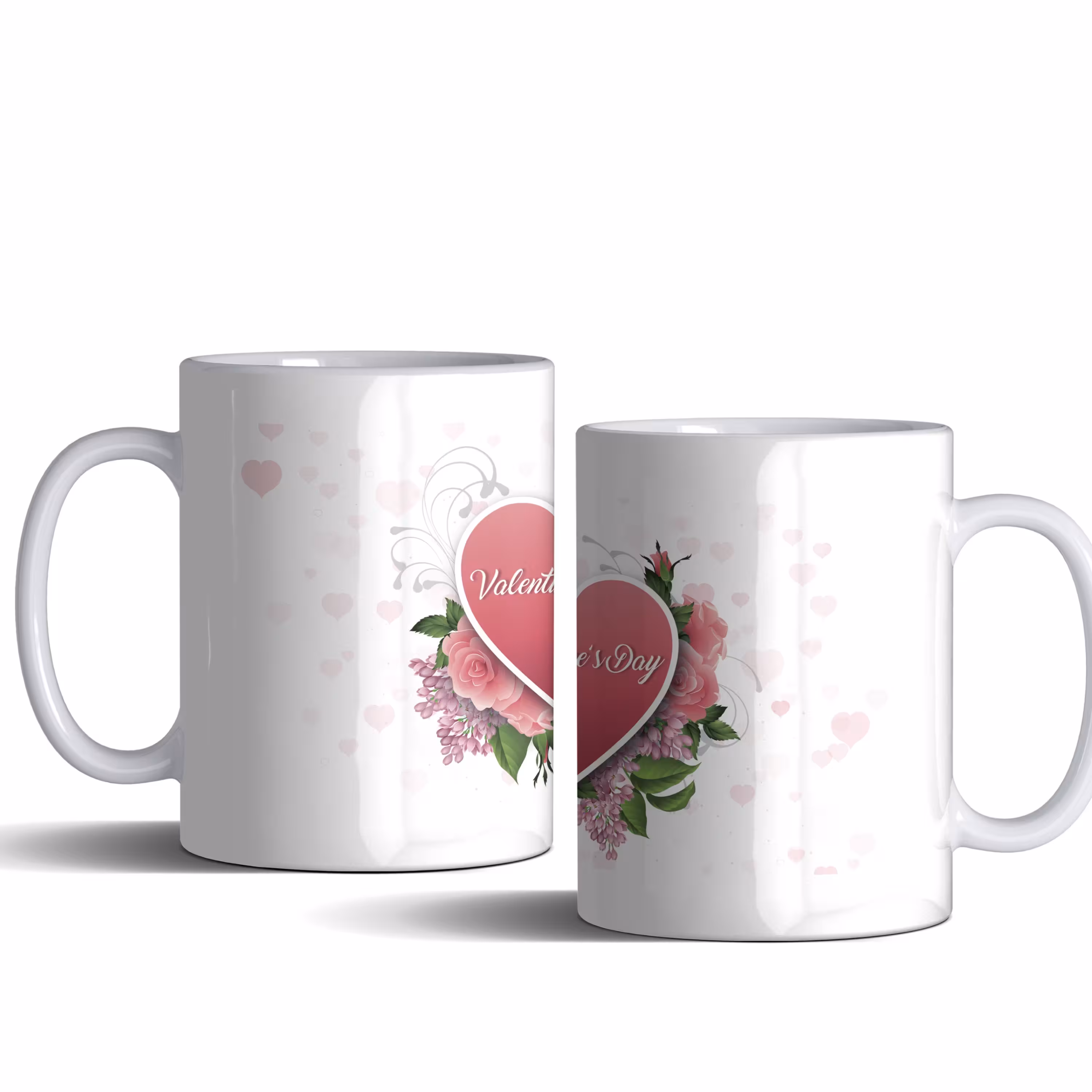لیوان (ماگ) با متن VALENTINE DAY و طرح گل و قلب
