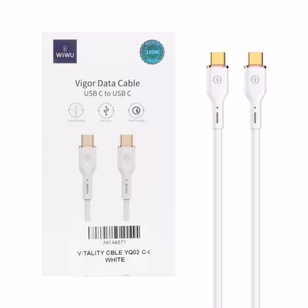 کابل شارژ فست Wiwu Type-C to Type-C مدل YQ02 100W – سفید