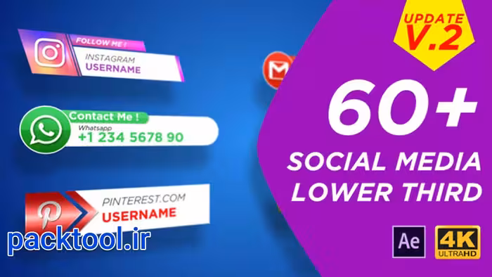 پروژه آماده افتر افکت زیرنویس آماده رسانه اجتماعی Social Media Lower Third - پک تول