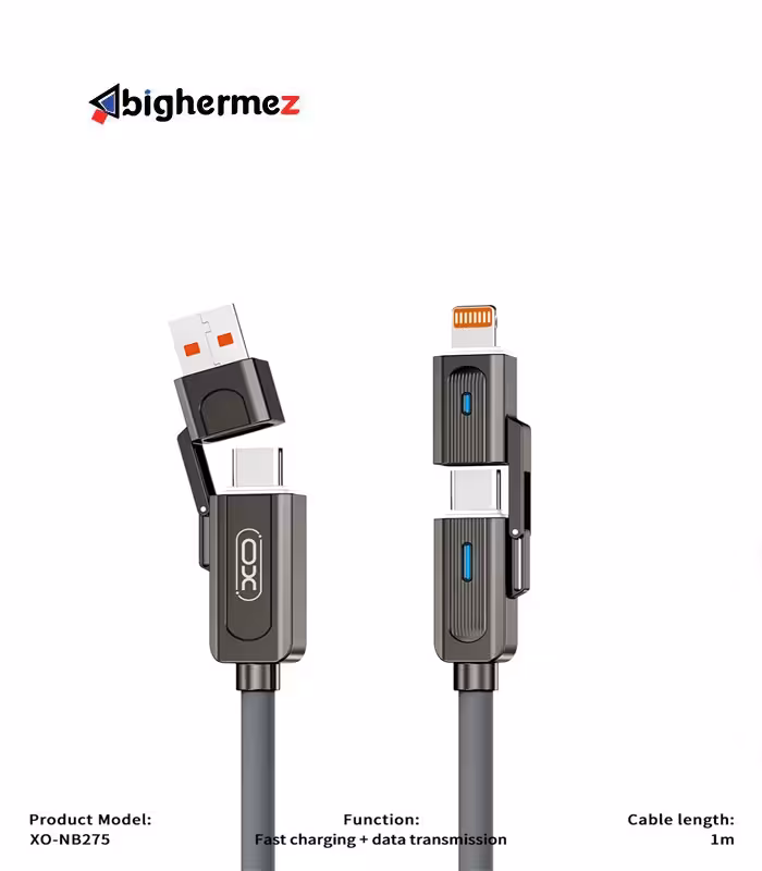 کابل شارژ چهار سر ایکس او مدل XO-NB275 طول 1 متر توان 60 وات