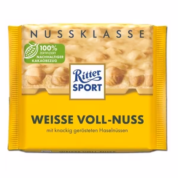 شکلات سفید ریتر اسپرت با مغز فندق کامل 100 گرمی | RITTER SPORT WEISSE VOLL NUSS Chocolate 100gr