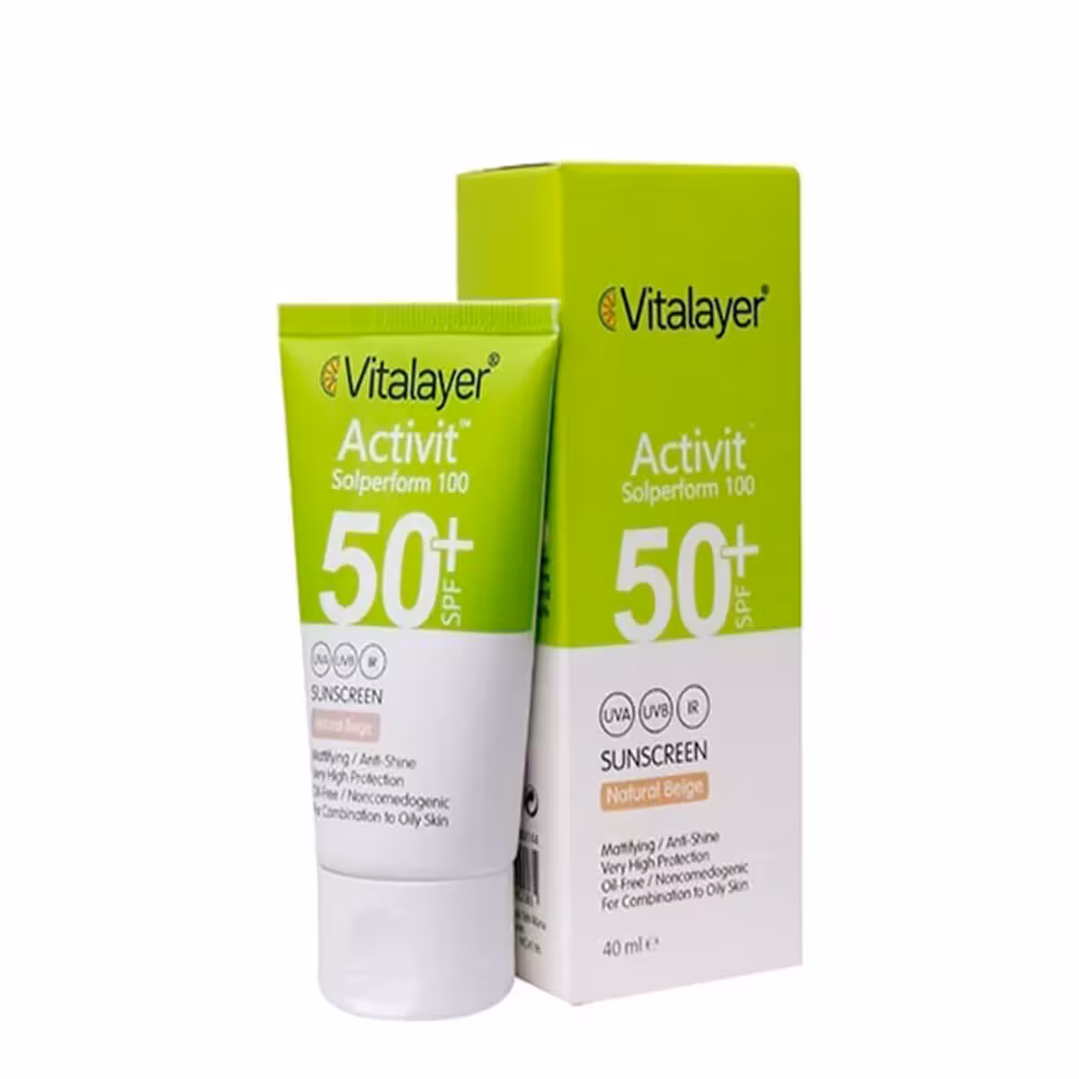 کرم ضد آفتاب SPF50 پوست چرب اکتی ویت بژ طبیعی حجم 40 میلی لیتر ویتالایر