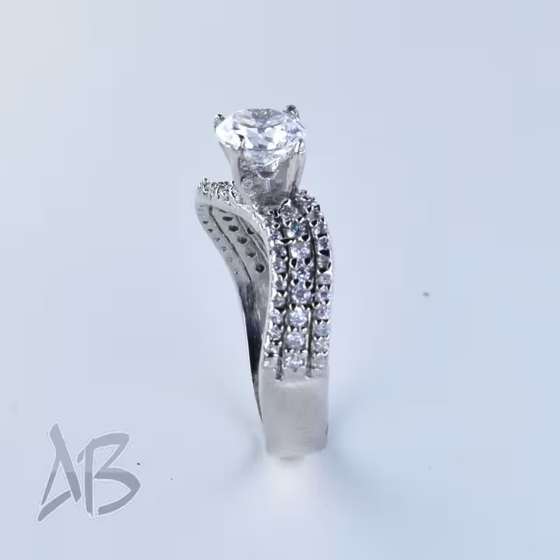 انگشتر نقره زنانه نگین دار سولیتر عیار 925 آبکاری طلا سفید آقابزرگ کد 595