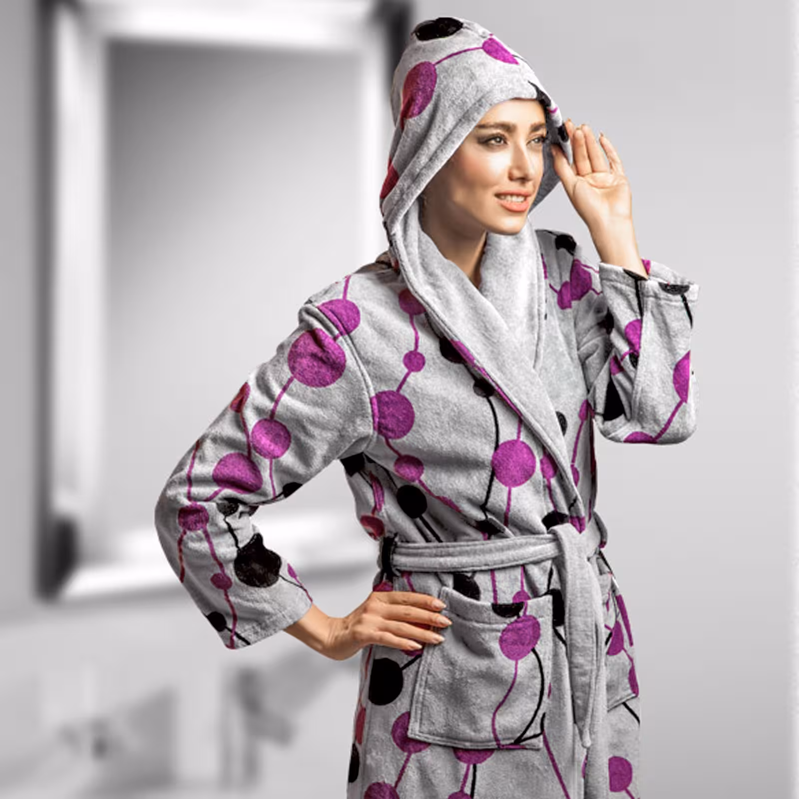 حوله پالتویی کلاه دار شبنم بنفش پودایران سایز M