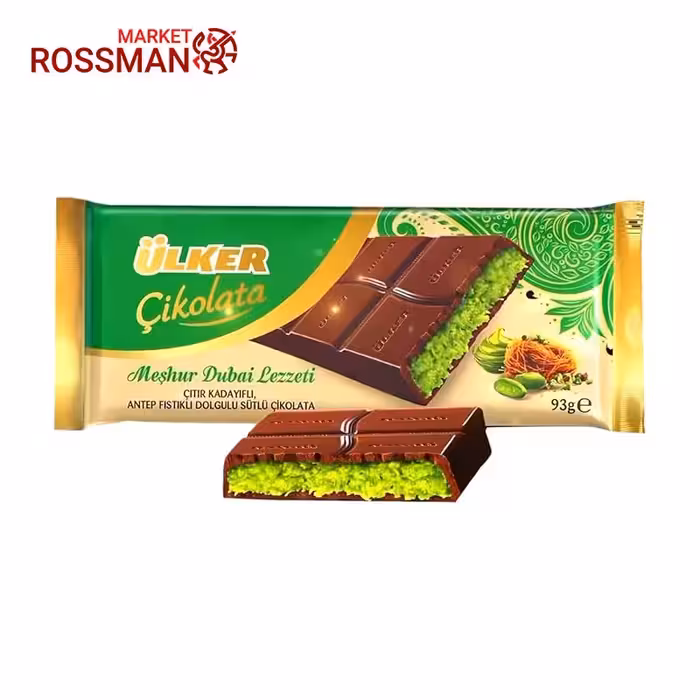 شکلات دوبی اولکر Dubai Ulker مدل پسته و کنافه حجم 93 گرم