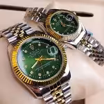 ساعت مچی ست زنانه و مردانه رولکس دیت جاست طلایی سبز (مدل اقتصادی)