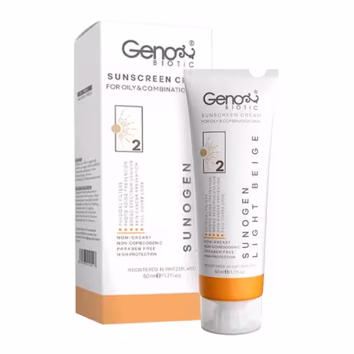 کرم ضد آفتاب رنگی بژ روشن ژنو بایوتیک SPF50 پوست چرب و مختلط
