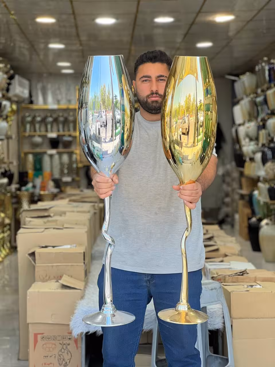 جام شیشه ای پایه فر دار 100سانتی طلایی