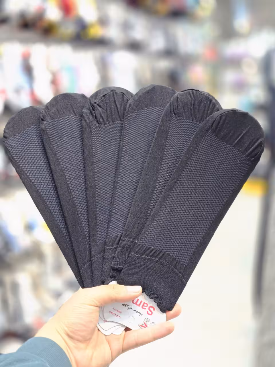 جوراب قایقی طرح مربعی رنگ مشکی کد 1607