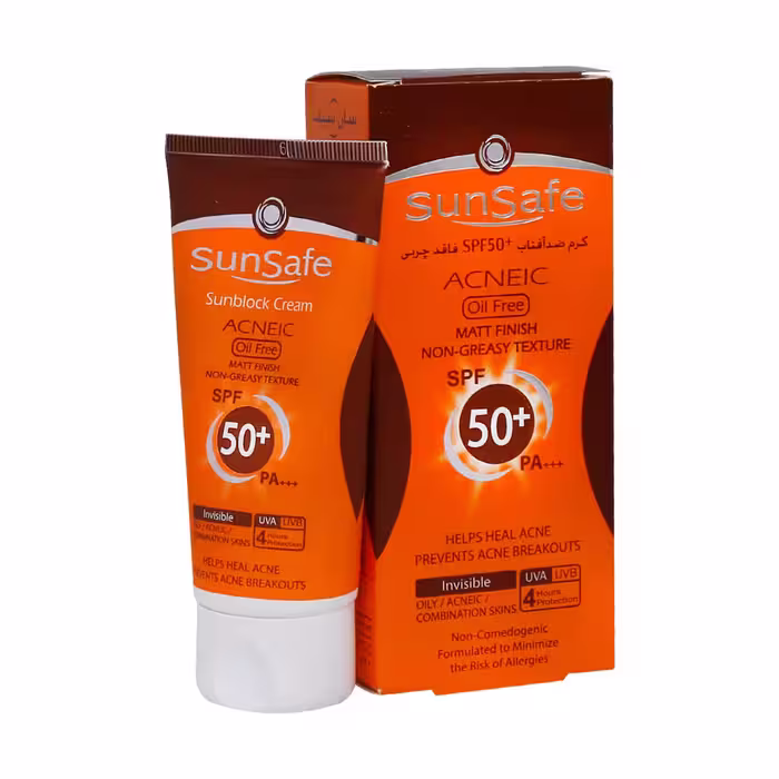 کرم ضد آفتاب فاقد چربی سان سیف مناسب پوست های چرب و آکنه ای بی رنگ SPF50 50